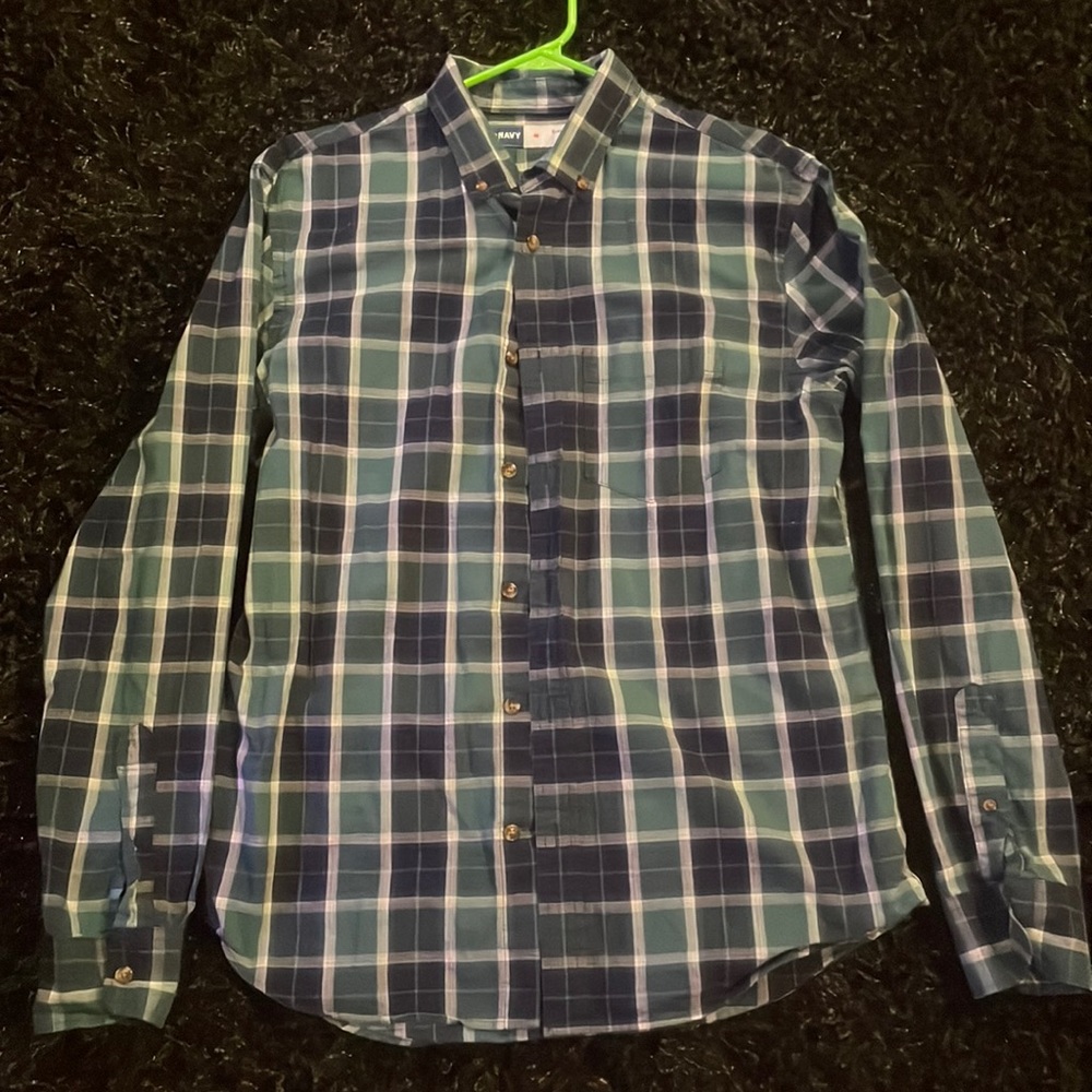 Old navy men’s medium green and dark blue button up